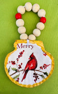 Cardinal Merry Scallop Shell Ornament