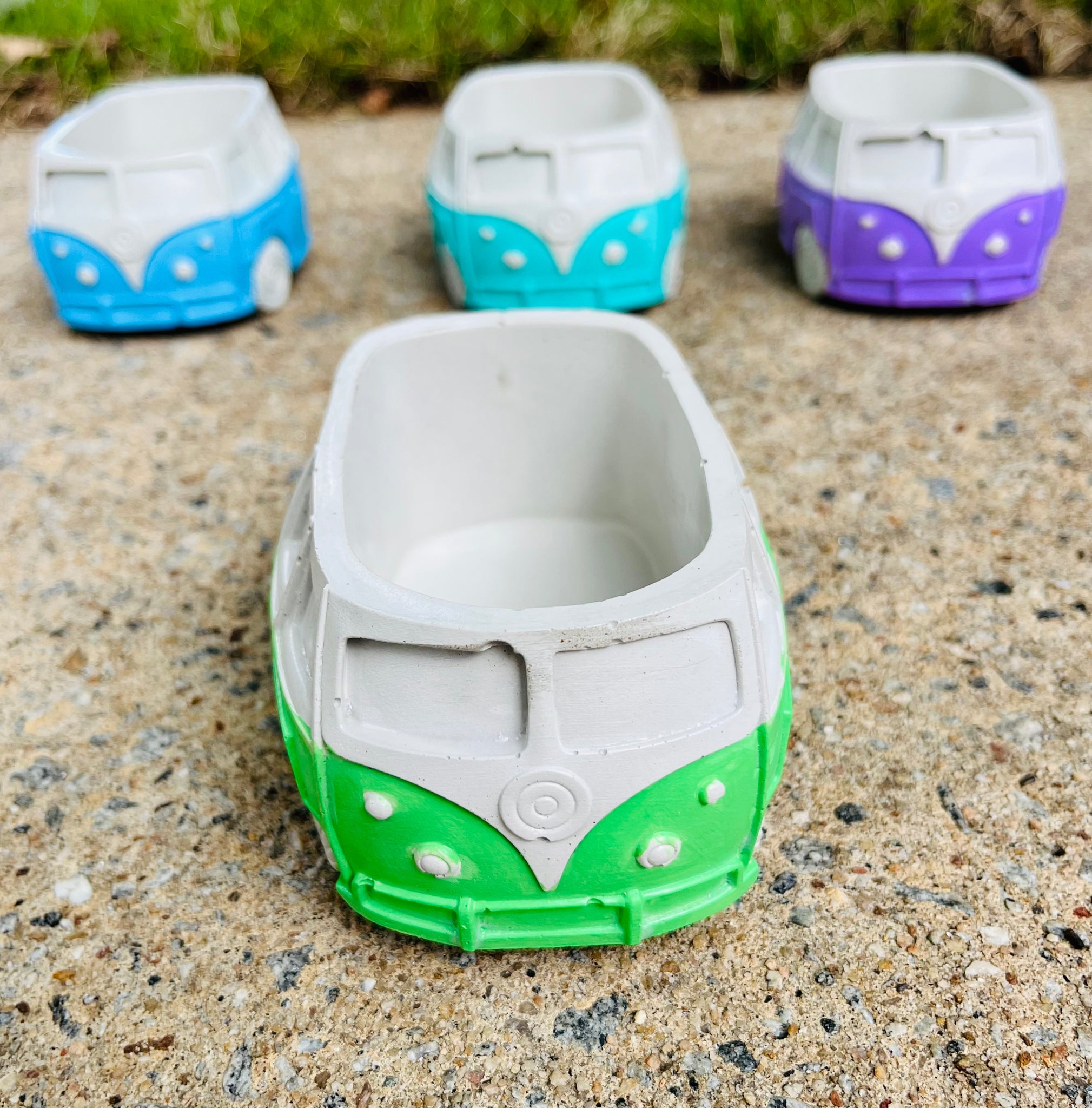 vw plant pot Handmade Concrete VW Bus Vintage Planters/Candle Vessels Red